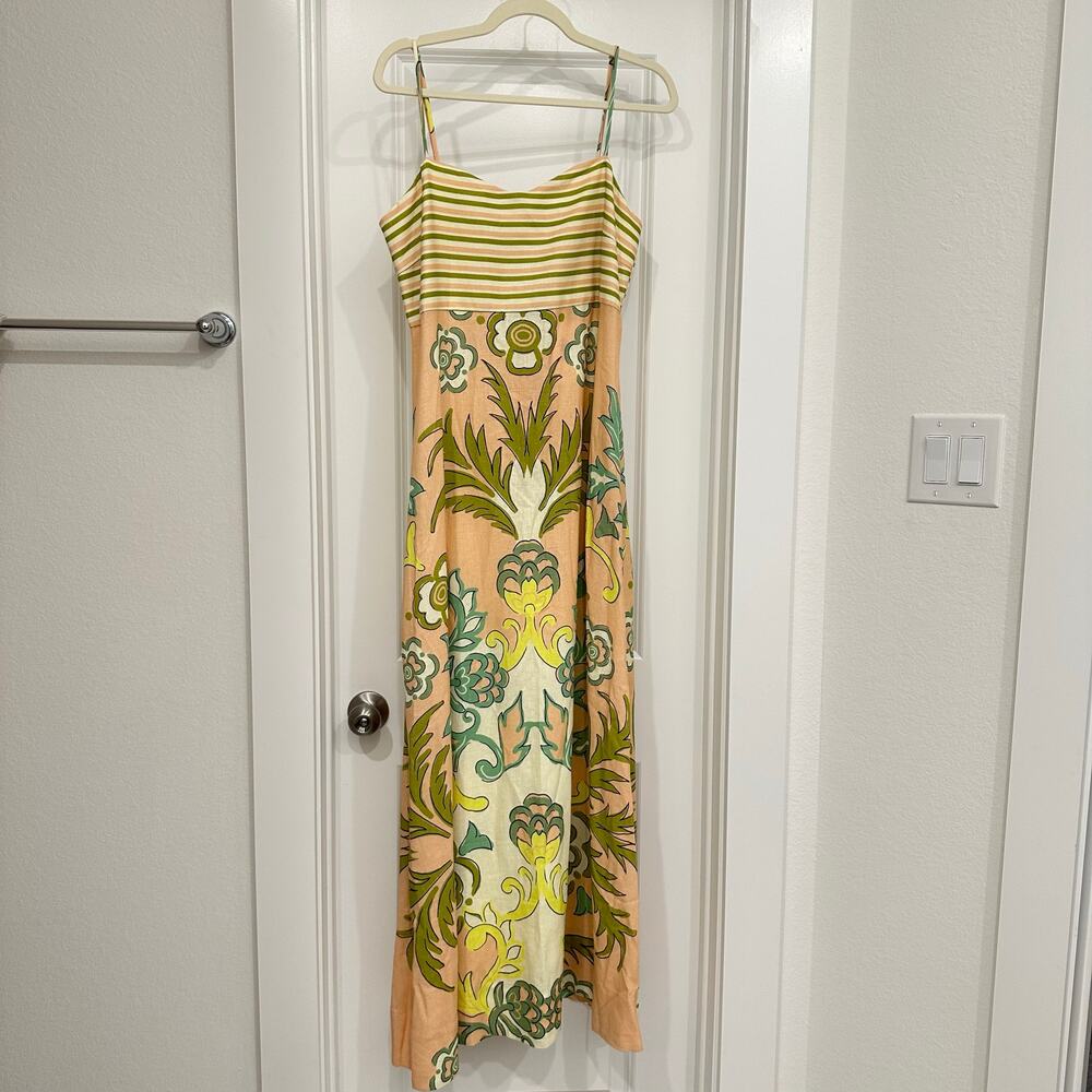NWT La Maise‎ Studio Lucia Linen Maxi Dress in Pink Placement Size Large - Picture 4 of 9